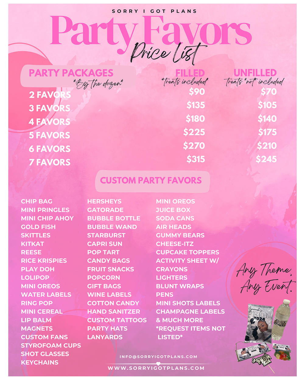 CUSTOM PARTY FAVORS